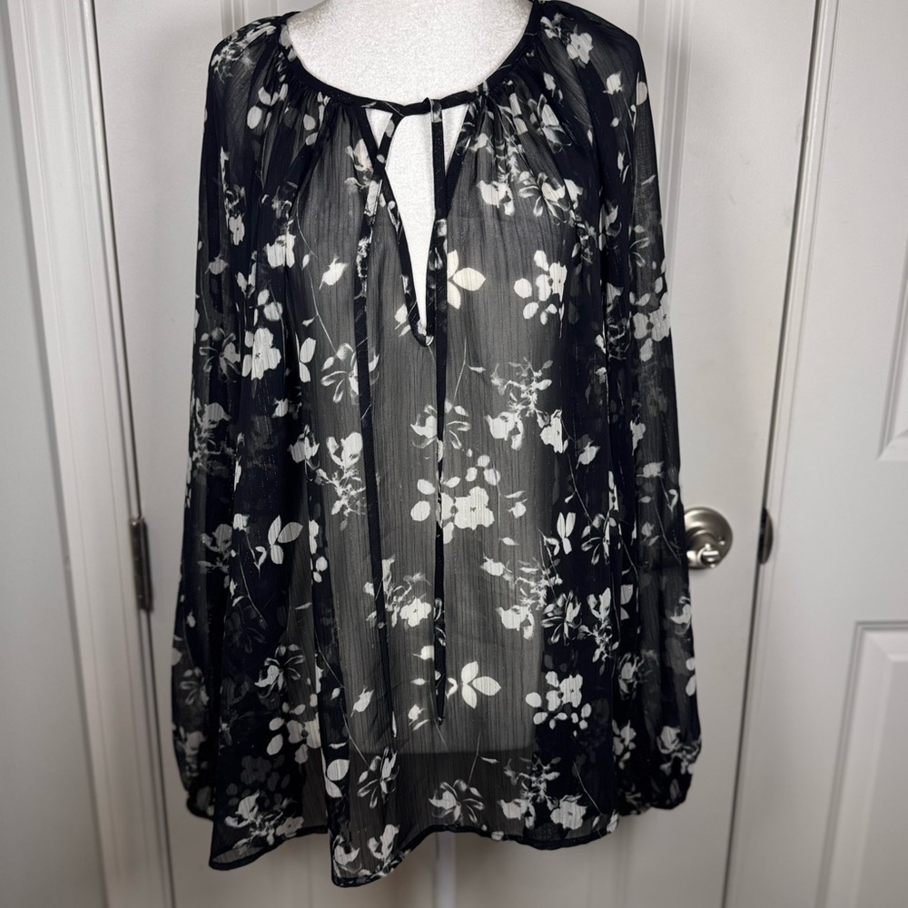 Banana Republic Sheer Dark Floral Office Blouse XL Officecore Classic Whimsigoth